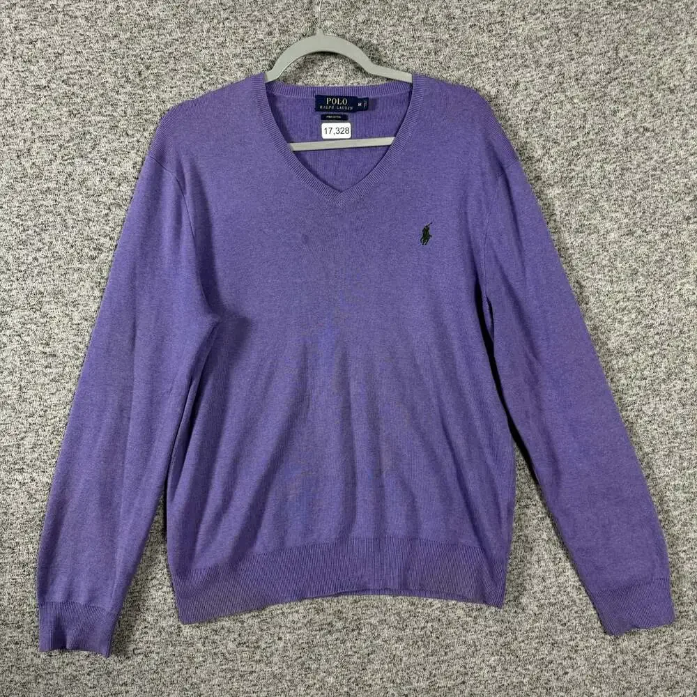Polo Ralph Lauren Men's Medium Purple Pima Cotton Long Sleeve V-Neck Sweater